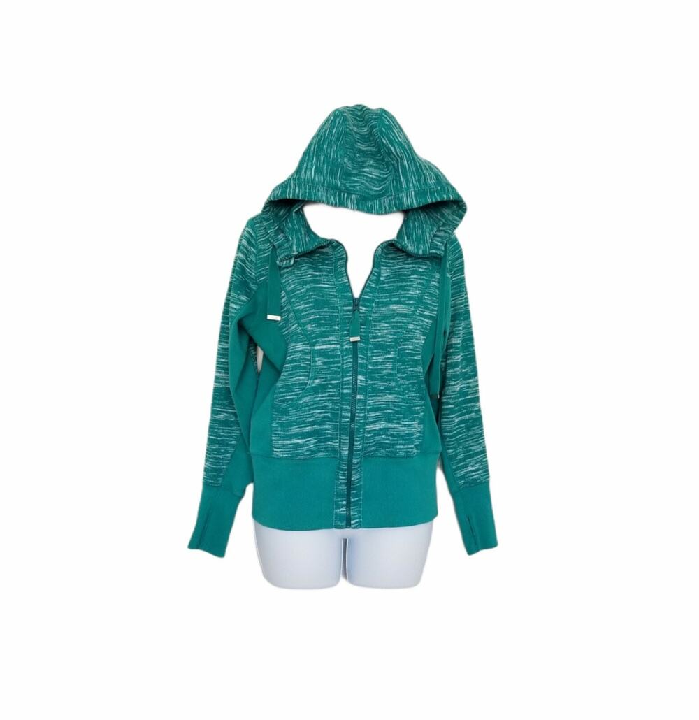 Zella Womens Scuba Hoodie Jacket Slim Size Medium Full Zip Space Dye Thumb Hole.